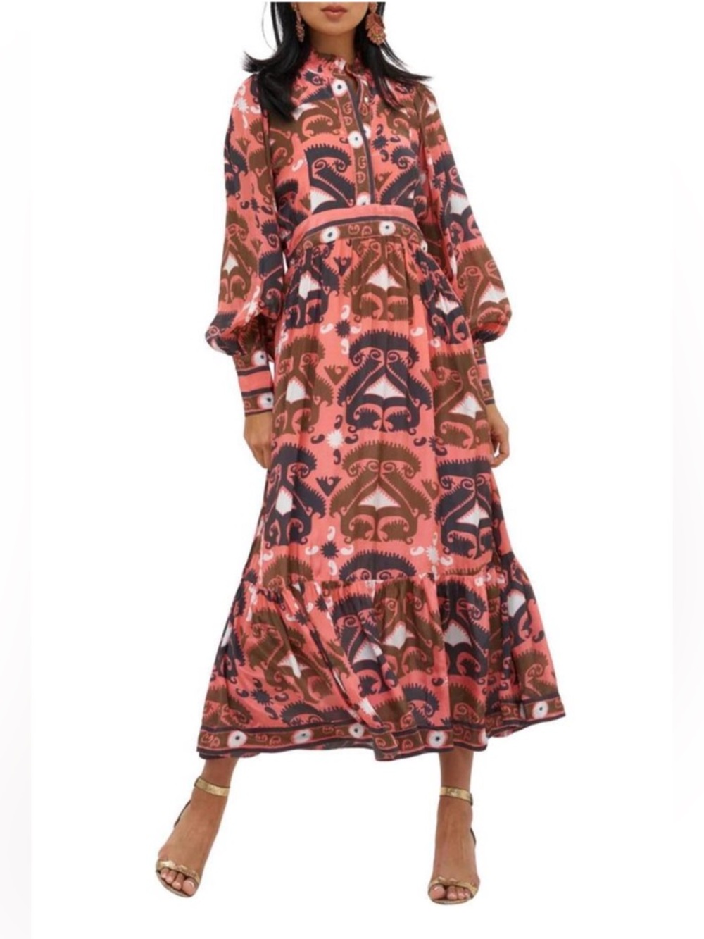 Oliphant Shirt Waist Maxi in Uzbek Coral | Medium
